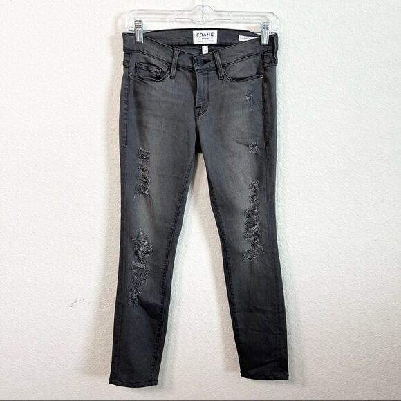 FRAME Le Skinny De Jeanne Jeans Women’s 25 Distressed Mid Rise Stretch Denim - Picture 1 of 6
